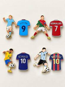 FIFA 8pcs Football Player & Jersey Brooch Set, Messi, Ronaldo, Neymar, Haaland Zinc Alloy Metal Lapel Pin Set, Suitable For Backpack, Jacket, Clothing, Bag, Football Fan Gift - Multicolor - View 12