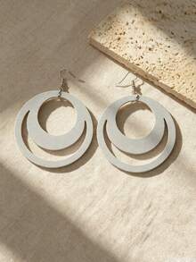 MARLIWOO 1 Pair Vintage Personalized Round Hoop Earrings, Double Layer Leather Earrings, Fashion Exaggerated Style For Ball, Banquet, Party Jewelry - Multicolor - View 7