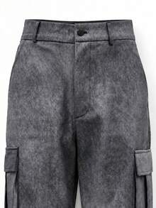 BLACKTOEXIT Celana Kargo Unisex Gaya Jalanan Warna Gradien, Celana Panjang PU Gaya Kampus, Celana Dansa Jalanan, Kancing Resleting, Pinggang Berlipit, Lubang Sabuk, Potongan Lurus, Musim Semi dan Gugur. - Dark Grey - View 10