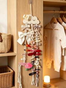 1pc Cute Cloud Woven Hair Clip Hook, Children's Hair Clip Storage Organizer, Bohemian Style Baby Room Wall Decor, Baby Room Hair Accessory Storage Rack - Multicolor - View 3