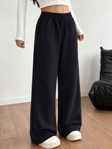 1pc Casual Relaxed Fit Comfortable Versatile American Style Pants For Teen GirlYoung Girl - Black - View 9