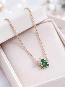 1pc Girls Christmas Pendant Necklace, Cute Enamel Christmas Tree Gingerbread Man Snowflake Pendant Necklace, Holiday Party Jewelry Gift - Multicolor - View 7