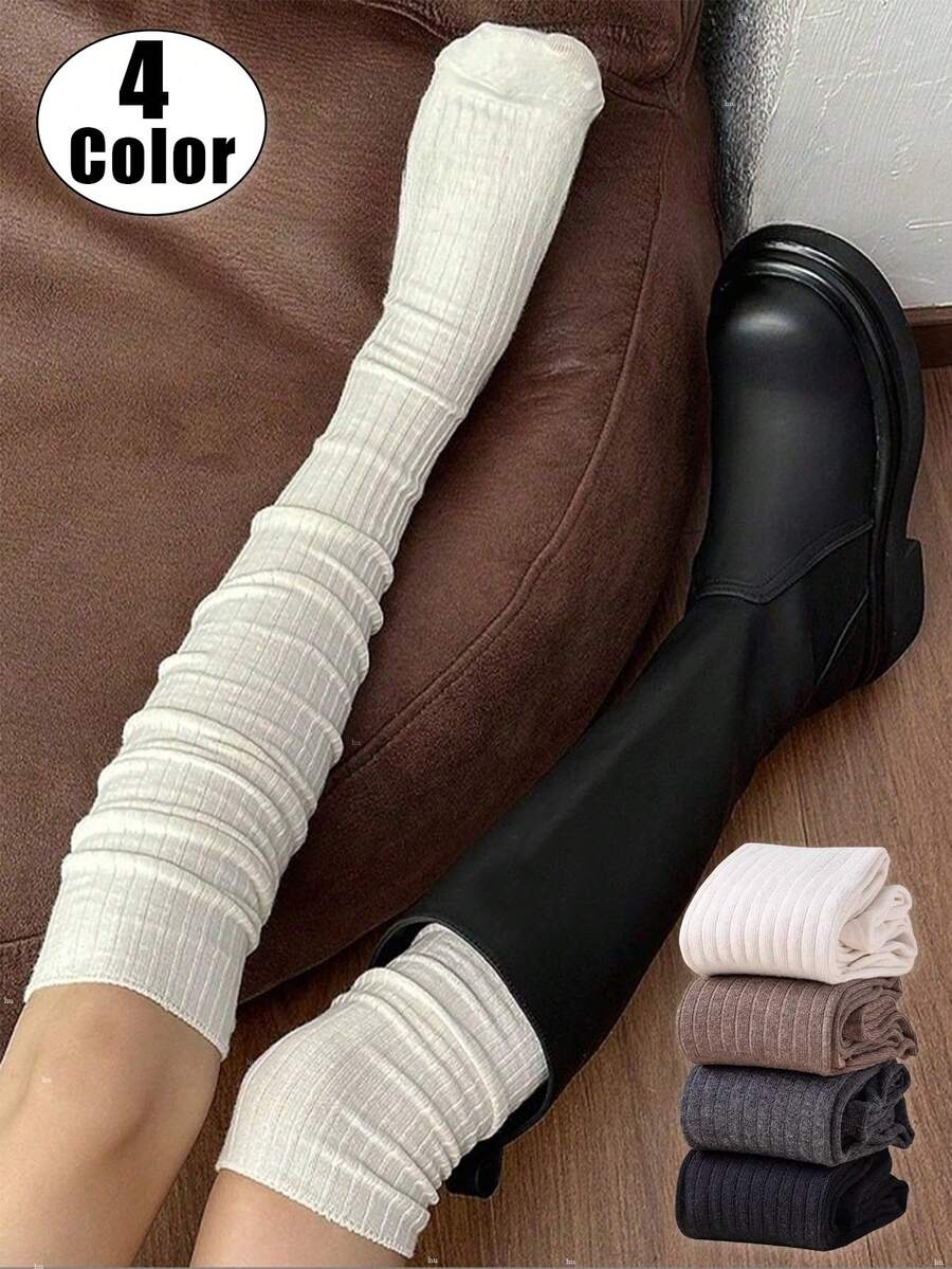 4 Pairs Vertical Striped Knee High Socks, Loose Slouchy Boot Socks, Y2K JK Fashion Socks For Girls, Casual Daily Wear