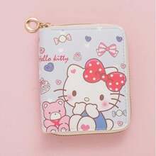 Mesuca Cute PU Leather Mini Zipper Wallet, Kawaii Cartoon Print, Pink Multi Rectangular Purse Coin Card Holder, Girls Birthday Gift For Daily Use - Multicolor - View 5
