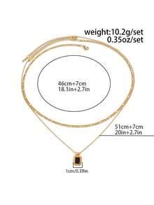2pcs Fashion Minimalist Geometric Pendant Necklace, Stainless Steel Necklace Set, Casual Style Accessory, Unisex, Ideal Gift For Men - Yellow Gold - View 5