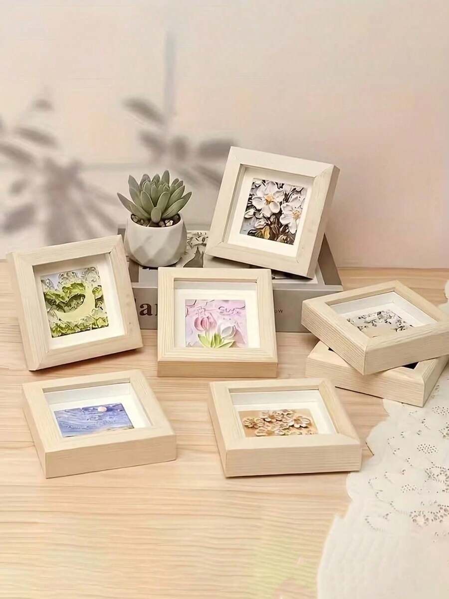 5/3/1 Pc DIY Wooden Photo Frame Craft Kit | Creative Clay Painting Decorative Photo Frame, Minimalist Wooden Style, Suitable For Home Decor, Handmade Gifts, Craft Projects, And Photo Display, Customizable - A - View 1