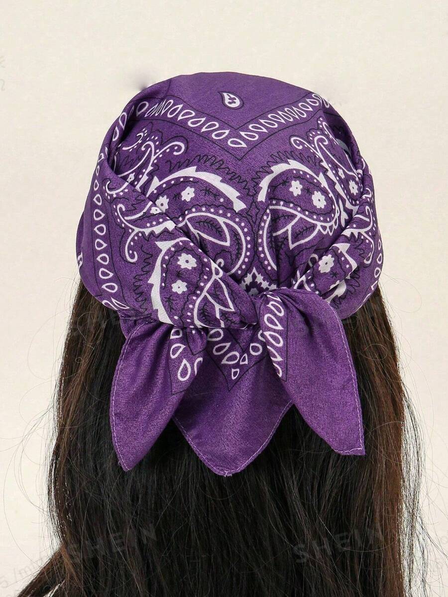 1PC Fashion Versatile Printed Novelty Large Handkerchief Hair Band Denim Suitable For All Seasons Bandana Scarf - Purple - View 1