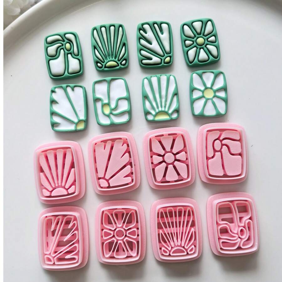 Fresh Art Deco vintage blomformad polymerlerestans, ihålig inlagd mönsterstans, DIY-verktyg för handgjorda örhängen, hängen och broscher, kompatibel med polymerlera, 3D-printad, ren skärning, handgjord smyckes- och blom-DIY-hantverkstillbehör - Geometrisk - Visa 1
