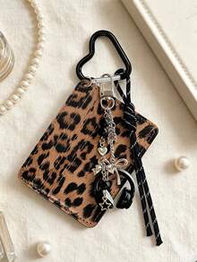 Leopard Print PU Multi‑Slot Card Holder With Earphone Pendant And Lanyards,Stylish Card Holder Keychain,Y2k Id Card Sleeve,Credit Card Pouch,Bag Decor - Multicolor - View 8
