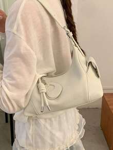 Dedoo 女款白色波希米亞風單肩包，純色PU皮革，拉鍊開合，可調節肩帶，吊飾設計，適合上班與約會的休閒手提包 - 白色 - 查看 6