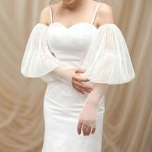 1pc White Mesh Pleated Petal Sleeve 2pcs Elastic Bridal Long Sleeve Jellyfish Sleeve - Multicolor - View 5