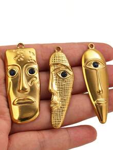 1/5 Pcs Stainless Steel Gold Plated Abstract Face Mask Charm, DIY Jewelry Making Pendant - Pendant - View 3