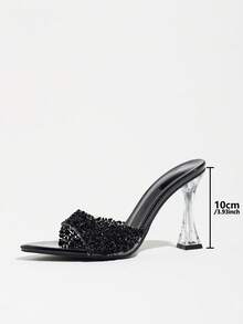 Women's Black Pointed Toe High Heel Sandals With Rhinestone Decor, Formal Shoes For Summer Vacation, Banquet, Wedding, Outdoor Party - Black - View 6