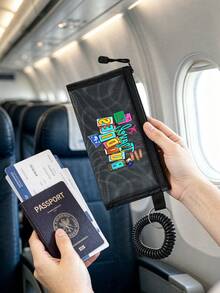 Travel Buddies Themed Mesh Document Storage Bag/Passport Storage, With Multiple Aircraft Routes And Travel Elements Printed With English Letters - Multicolor - View 4