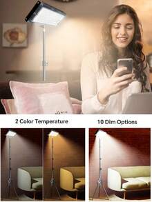 LED Reading Floor Lamp, 62" Standing Lamp - Adjustable Color Temperature & Dimmable Brightness Modern Floor Lamps, USB-Powered Floor Lights With Auto Timer & Adjustable Height Tripod Stand, Work Light For Home, School, Office, Living Room & Bedroom - Black - View 5