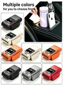 1PC Car Center Console Armrest Organizer, Universal PU Leather Armrest Cover With Storage Box, 2 Cup Holders, Phone Holder, Tissue Holder & Side Pockets, Car Interior Center Console Pad For SUV, Sedan & Truck - A - View 10