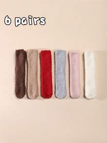 6 Pairs Baby Coral Fleece Warm Socks, Panda Pattern Non-Slip Floor Socks, Simple Warm Infant Toddler Socks - Multicolor - View 10