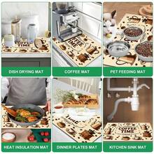 1pc Vintage Coffee Time Print Kitchen Dish Drying Mat, Coffee Pot Coffee Cup Coffee Bean Grinder Pattern Table Mat, COFFEE TIME Text Coffee Machine Countertop Mat, Home Kitchen Dining Room Coffee Bar Desktop Decor - Multicolor - View 9