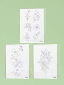 3Pcs Tattoo Fake Y2K Temporary Tattoo Flower Rose Waterproof Sweatproof Disposable For Women And Mem Face, Arm, Waist, Chest, Leg, Abdomen, Neck, Hand, Finger, Back For Dancing Party Stage Performance Modernist Body Art - Multicolor - View 4