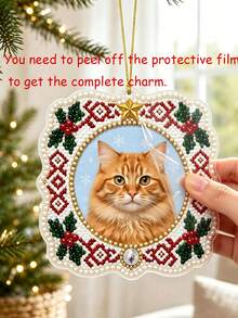 2D Flat Customized Pet/Portrait Painting Set Christmas Hanging Ornament, Personalized Pet/Family Photo, Suitable For Christmas Tree, Window, Home Decor, Christmas Birthday Gift For Women - Multicolor - View 5