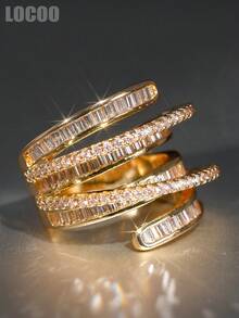 1pc Elegant Cubic Zirconia Ring For Women, Wedding Engagement Party Jewelry, Valentine's Day Gift - Yellow Gold - View 7