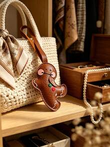 Christmas Gingerbread Man Faux Leather Bag Charm, Wrist Lanyard Keychain, Backpack Handbag Decoration Accessory, Holiday Xmas Gift For Women Friends - Multicolor - View 7
