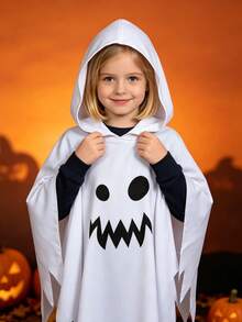 1pc Christmas Red Plush Hooded Cape, White Fur Trim Cloak, Soft Plush Edging, Suitable For Boys And Girls - Multicolor - View 5