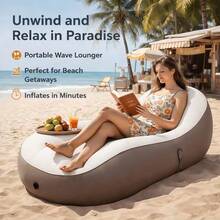 Sillón ergonómico extra ancho con soporte de cabecera elevado, colchón inflable multiusos para interiores y exteriores, sofá cama inflable para jardín, playa, siesta, viajes y temporada escolar - Mueble inflable portátil - A - Ver 3