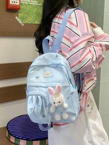 Cartoon Cute Rabbit Plush Backpack, Girly Student School Bag, Kindergarten Backpack For School, Travel, Outings, Lightweight Small Backpack, Casual Storage Small Bag - A - View 4