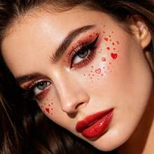 6 Pairs Red Lips & Star Freckle Face Stickers, Waterproof Face Temporary Tattoos For Valentine Halloween - Red - View 5