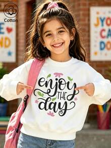 Enjoy The Day  Floral Handwritten Letter Sweatshirt - White - View 1