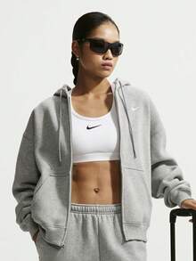 Nike Women's AS W NK STDO FLC MW OS FZ HDY Knit Sweatshirt Jacket IM8085-063 - Grey - View 1