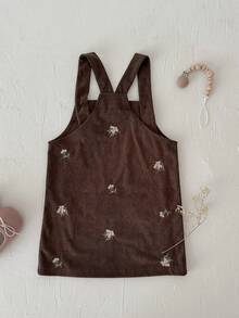 INS Baby Girls Toddler Casual Full Body Embroidered Floral Corduroy Pocket Overall Dress Spring Autumn - Brown - View 6