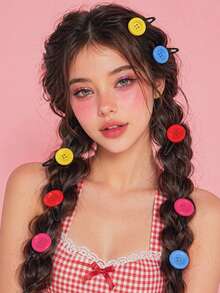 6pcs/12pcs Women's Candy Color Large Round Button Hair Clips, Y2K Cute Dopamine Bright Color Single Button Side Clips, Sweet Girl Bangs Hair Accessories, Suitable For Versatile Daily Broken Bangs Hairstyles - Multicolor - View 2