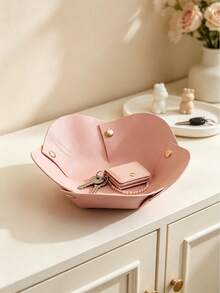 1Pc Multi-Color Solid Leather Trinket Tray, Minimalist Modern Style Flower Shaped Storage Tray, Multi-Purpose Desktop Organizer For Home Bedroom & Vanity Daily Storage - Multicolor - View 6