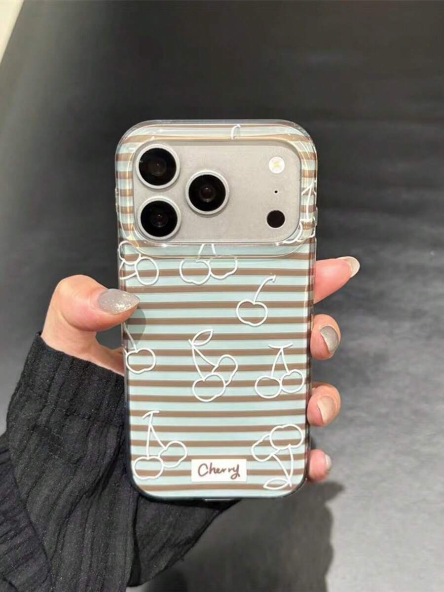 بطانية هاتف بتصميم بسيط مخطط بالكرز متوافق مع آيفون 17، 17 برو ماكس، 18 برو، 16، 15 برو، غلاف سيليكون ناعم فاخر، مقاوم للسقوط، فائق النحافة، بأسلوب نسائي - متعدد الألوان - مشاهدة 1