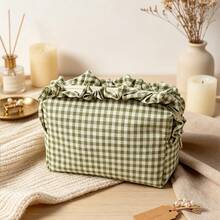 Personalized Plaid Makeup Bag, Customized Name Ruffle Edge Cosmetic Storage Bag, Preppy Style Toiletry Organizer, Gift For Her, Travel Essential - Multicolor - View 17