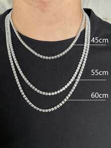 1pc Fashionable Hip Hop 4mm Rhinestone Tennis Chain Necklace, Men's Tennis Necklace Suitable For Daily, Holiday, Party Wear, Jewelry Accessory - Necklace - View 7