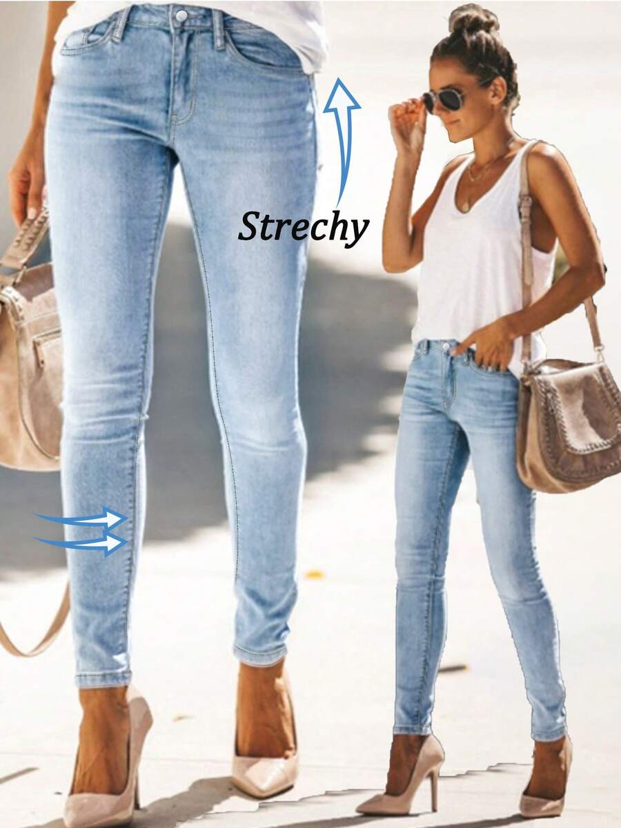 Women's Comfortable Stretchy Skinny Jeans, Distressed & Faded Design, Casual & Versatile For Commuting, All Season Spring Fall