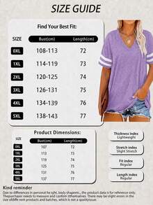 Plus Size V-Neck Striped Casual T-Shirt Summer - Purple - View 4