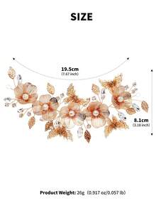 1pc Golden Flower Butterfly Hair Vine With Pearl Rhinestone, Bridal Headpiece For Wedding Prom - Gold - View 7