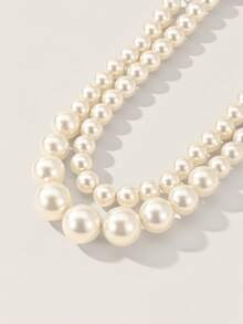 Valisandre 2pcs/Set Fashionable Elegant Asymmetrical Faux Pearl Beaded Necklace Set For Women's Gorgeous Evening Party Runway Jewelry - White - View 3