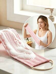 Back Scrubber Bath Strap, Long Dual Loop Exfoliating Back Washing Towel, Textured Mesh Shower Body Scrubber For Skin Cleansing, Blue Pink Bath Exfoliator Strap For Women, Daily Shower Use Bathroom Accessories Travel Essentials Shower Essentials - Multicolor - View 6