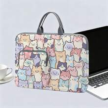 Women's Cute Cat Pattern Printed Laptop Bag/Storage Bag - Made Of Soft Fabric, Compatible With Various Laptop And Tablet Devices; Equipped With Outer Zipper Pocket And Fixed Handle, Large Capacity Storage, Balancing Protection And Portability, Suitable For Work, Study And Travel, Essential For Daily Commute - Grey - View 1