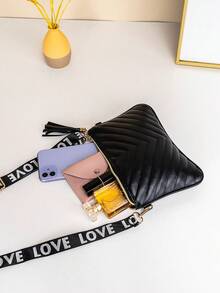 1pc Women's New Rhombus V-Pattern Crossbody Small Bag, Personalized Letter Webbing Strap, Portable Daily Carry Bag - M1215 - View 12