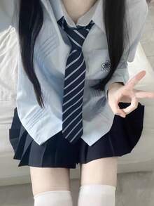 1件女款條紋學院風休閒領帶萬聖節裝扮 深紅色領帶 - 藏蓝色 - 查看 2