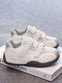 Girls Polka Dot Hook & Loop Casual Training Shoes, Soft Sole Anti-Slip Breathable Kids Sports Shoes For Spring And Autumn - Silver - View 2