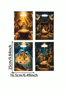 1 Set Christmas Storage Bag, Featuring Religious Nativity Scene Design, Holiday Gift Bag, Suitable For Storing Small Items And Decorations, Applicable For Home Storage, Party Gift Packaging, Craft Supplies Organization And Small Item Packing - Multicolor - View 3