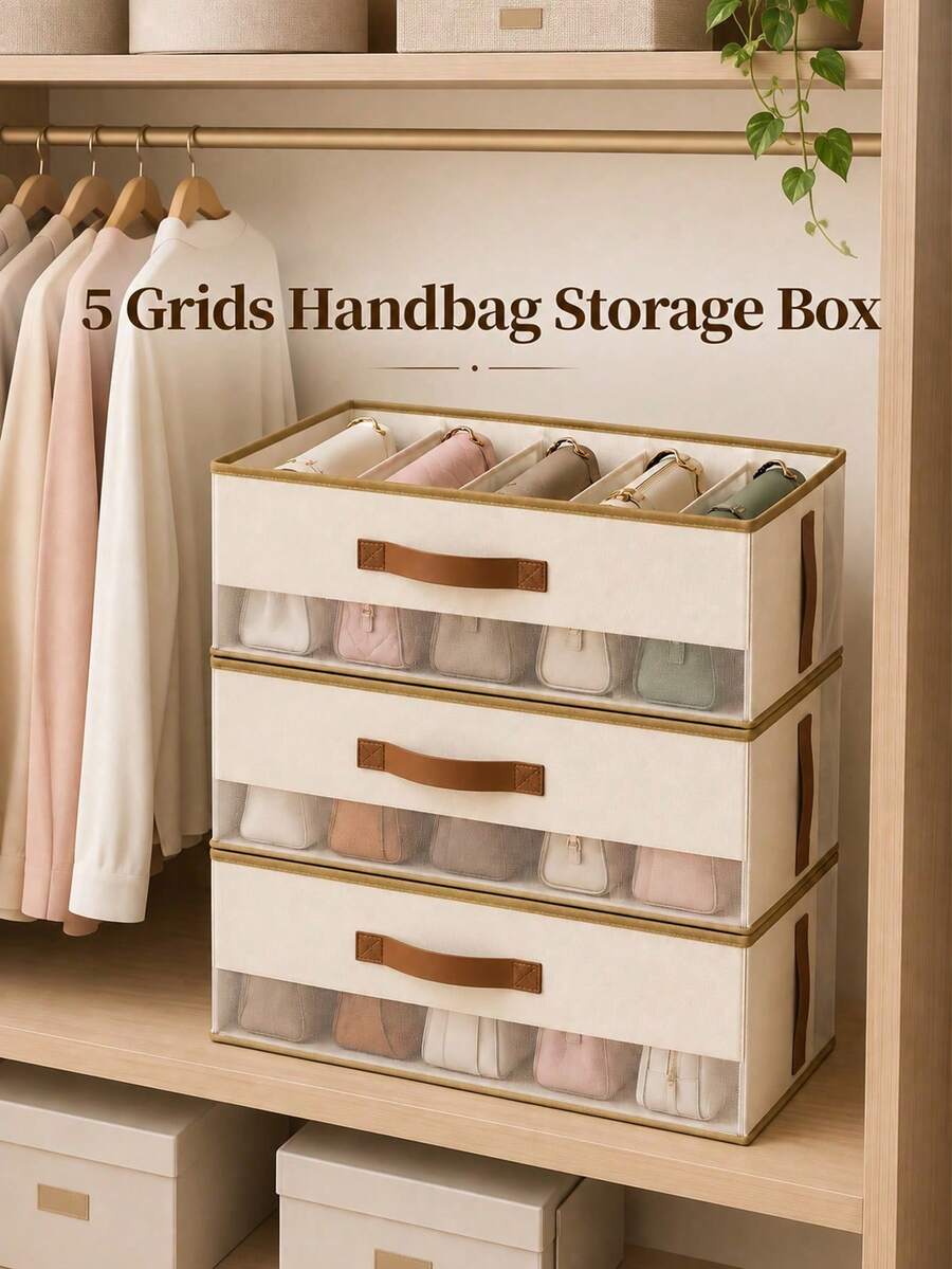 Handbag Storage Box, Organizer Box, Space Saving, Separated Storage, Rental House, Dormitory, Home With Lid Handheld Tote Bag, Home Closet Bag Storage Rack, Rack Solution, Tie Organizer, Scarf Storage, Modular Separator - Multicolor - View 1