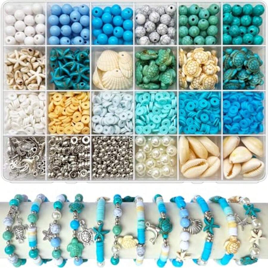 1860pcs Ocean Beaded Bracelet Making Kit, Blue And White Summer Beach ...